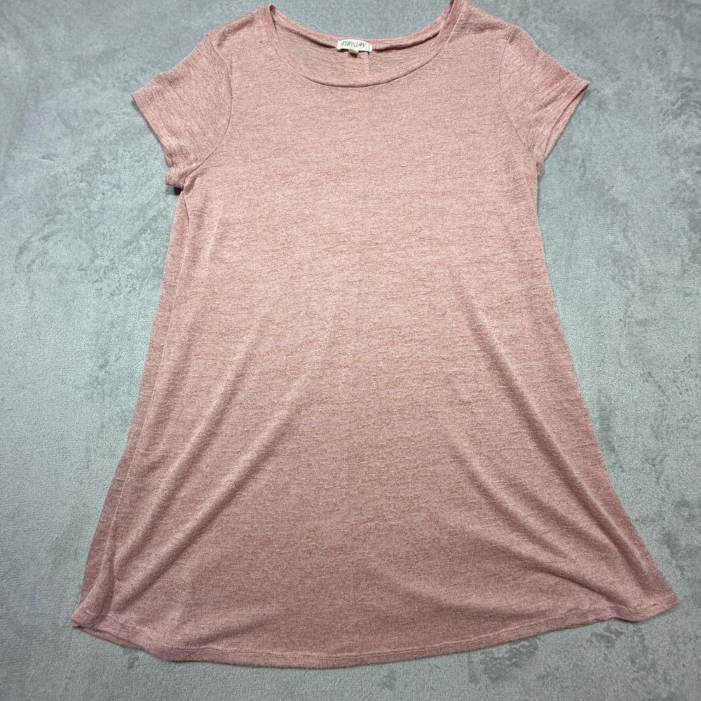 2010s Pink Marl Knit Short Sleeve Button Back‎ Tunic Top 1X L/XL